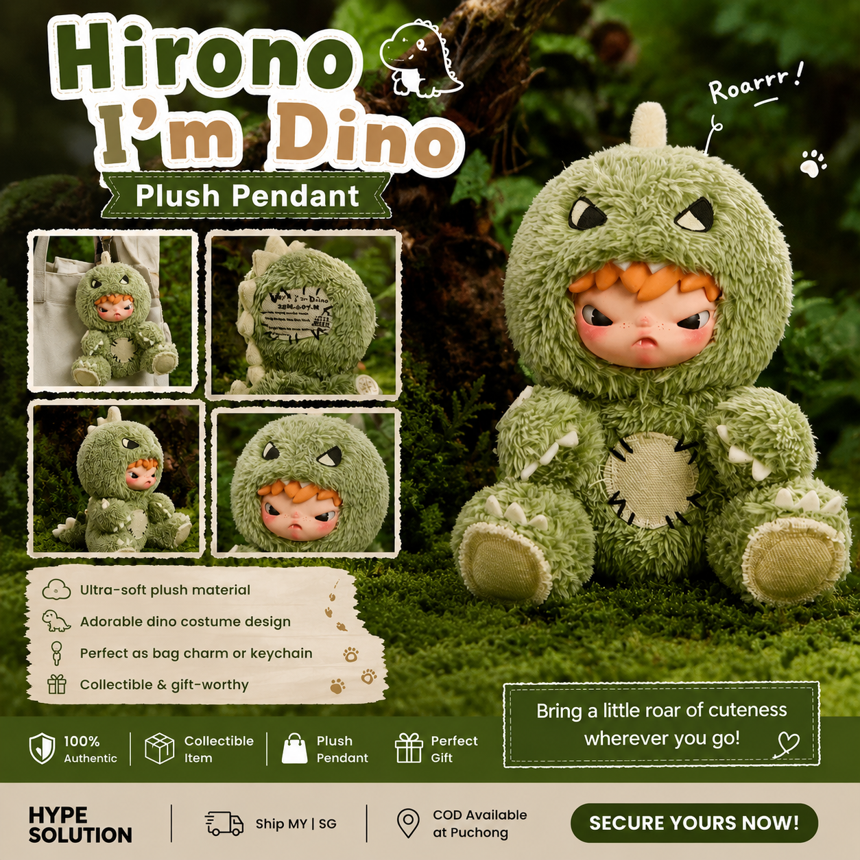 HIRONO I’m Dino Plush Pendant