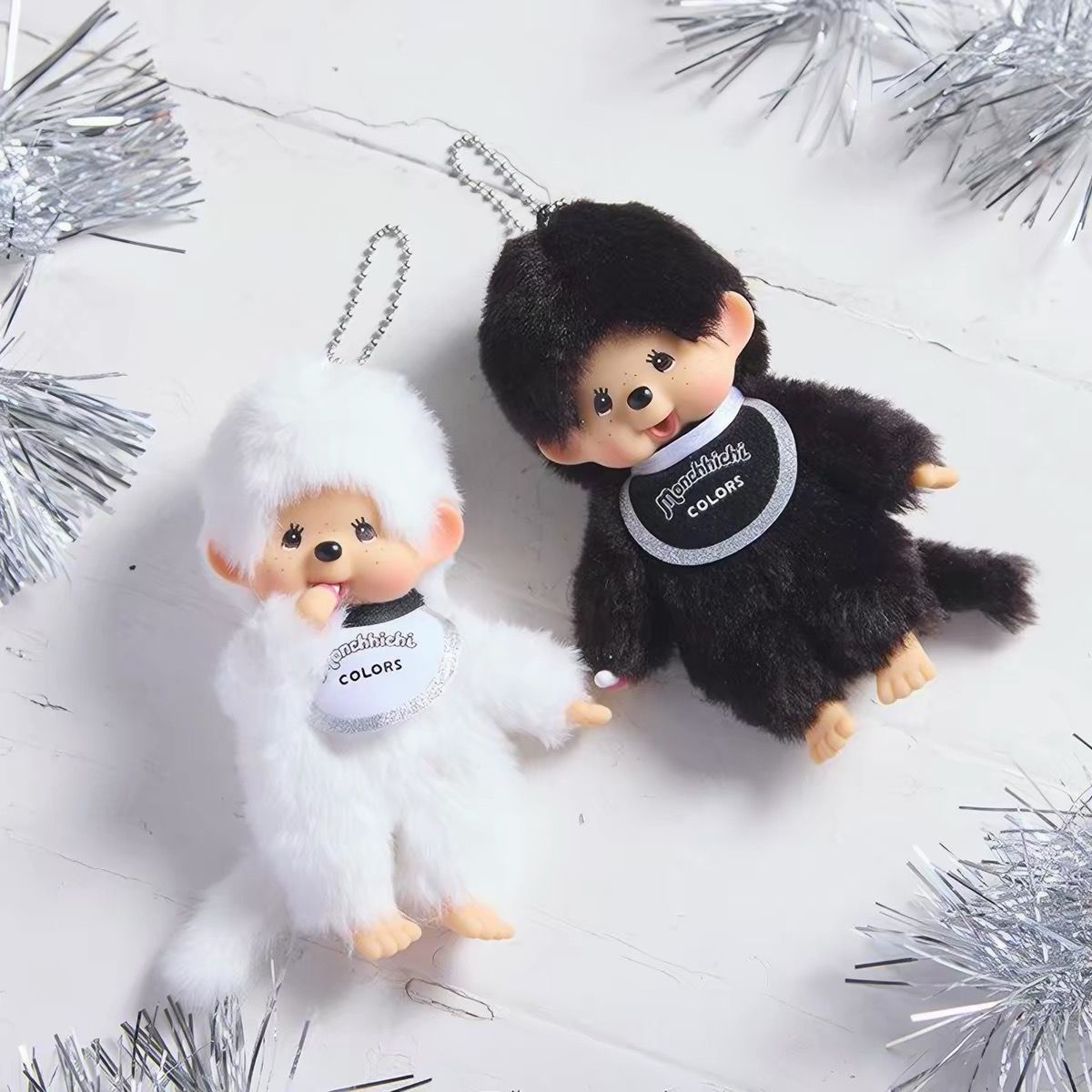 Monchhichi Classic Black & White Boy Bib Plush Doll Bag & Keychain Charm product image 1