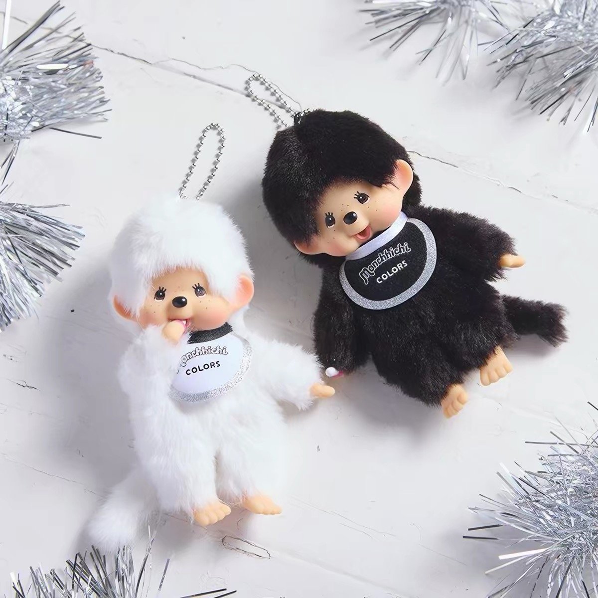 Monchhichi Classic Black & White Boy Bib Plush Doll Bag & Keychain Charm product image 1