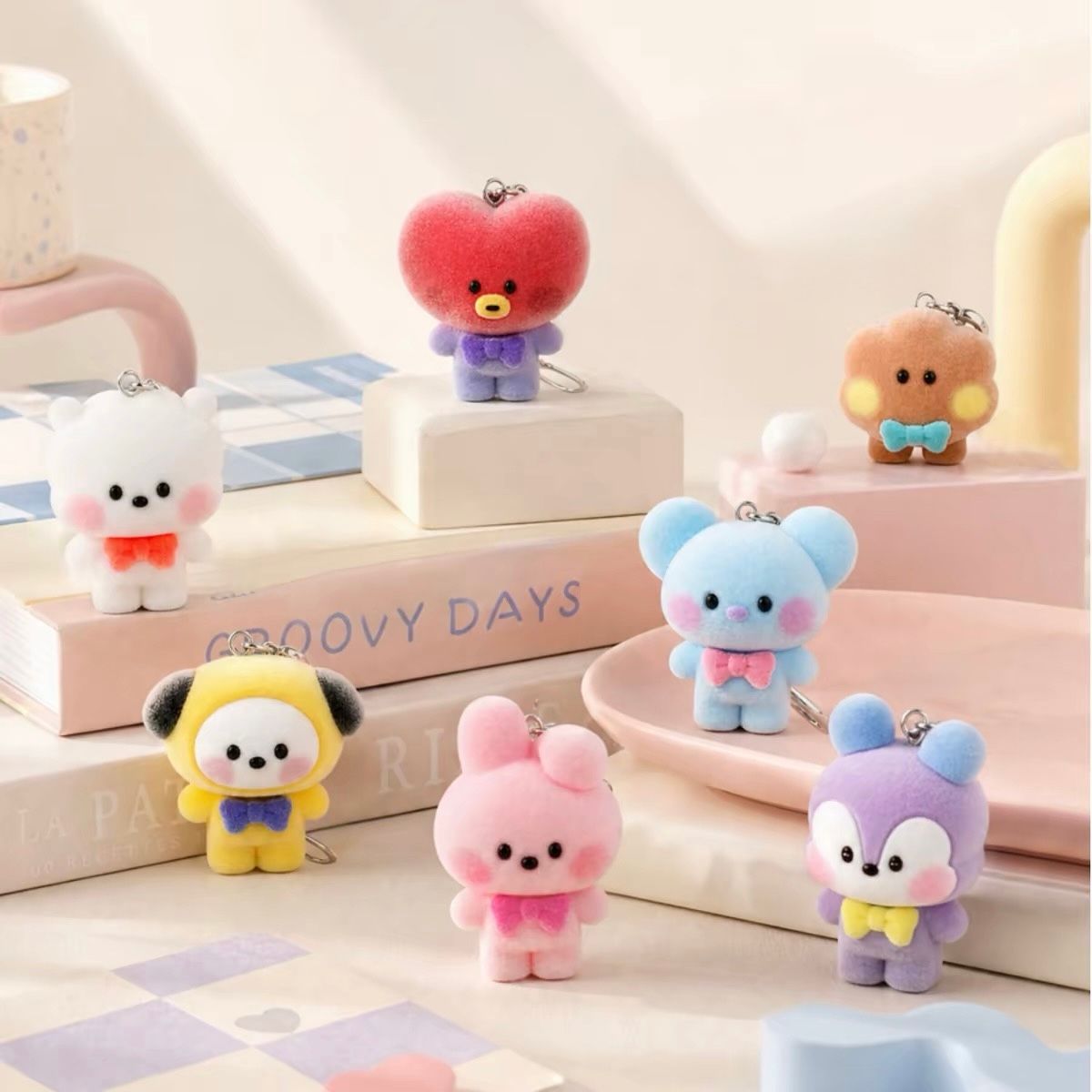 BTS BT21 Flocked Bow Series Plush Doll Bag Charm Keychain
