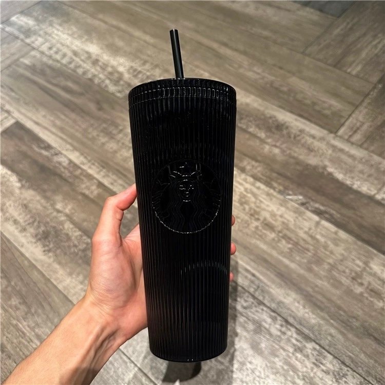 Starbucks 2024 Valentine’s Day Matte Black Striped Tumbler with Straw product image 1