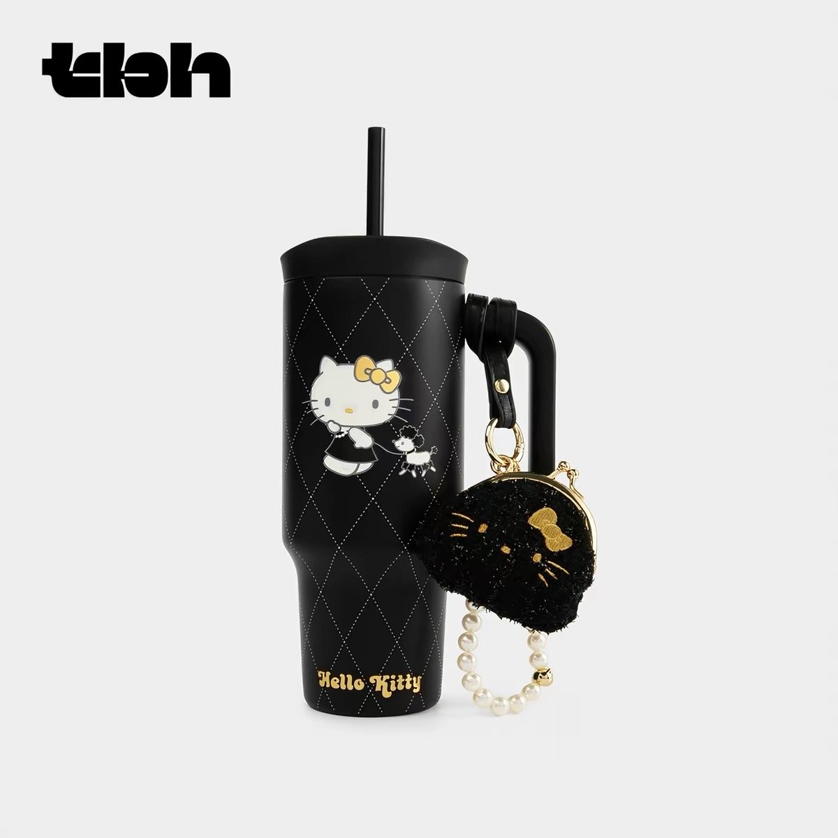 TBH x Hello Kitty Stainless Steel Insulated Tumbler with Straw, Quilted Pattern & Mini Coin Purse Charm – 900ml product image 1