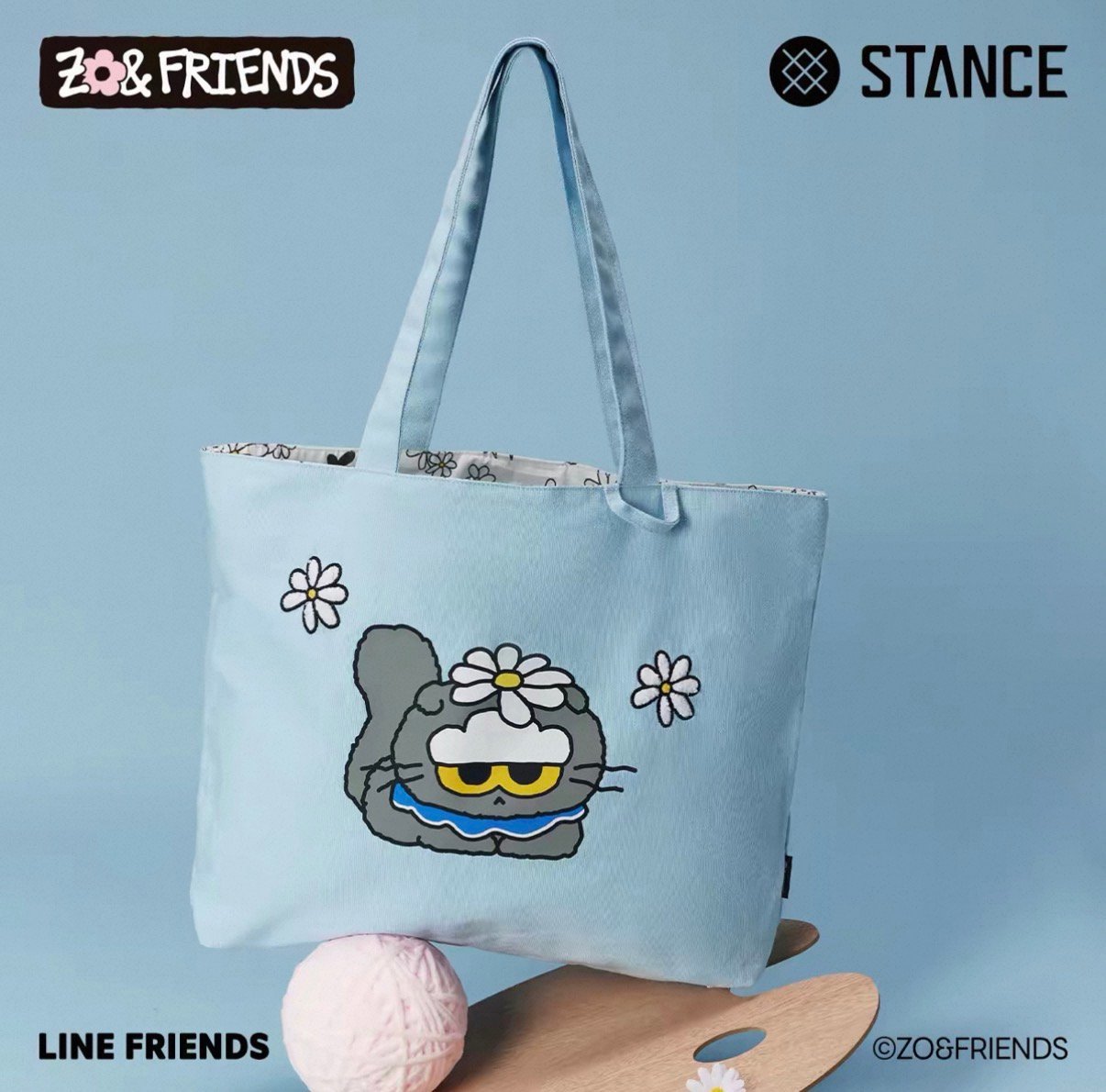 STANCE | ZO&FRIENDS Reversible Eco-Friendly Canvas Tote Bag – Light Blue Double-Sided product image 1