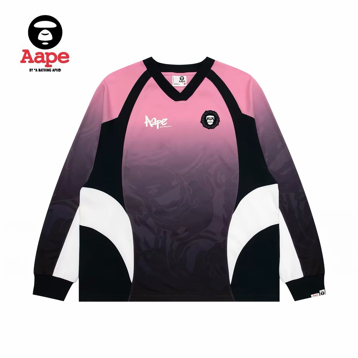 LNGSHOT Style Gradient Camo Patchwork Raglan Sleeve Sports Jersey Long Sleeve T-Shirt