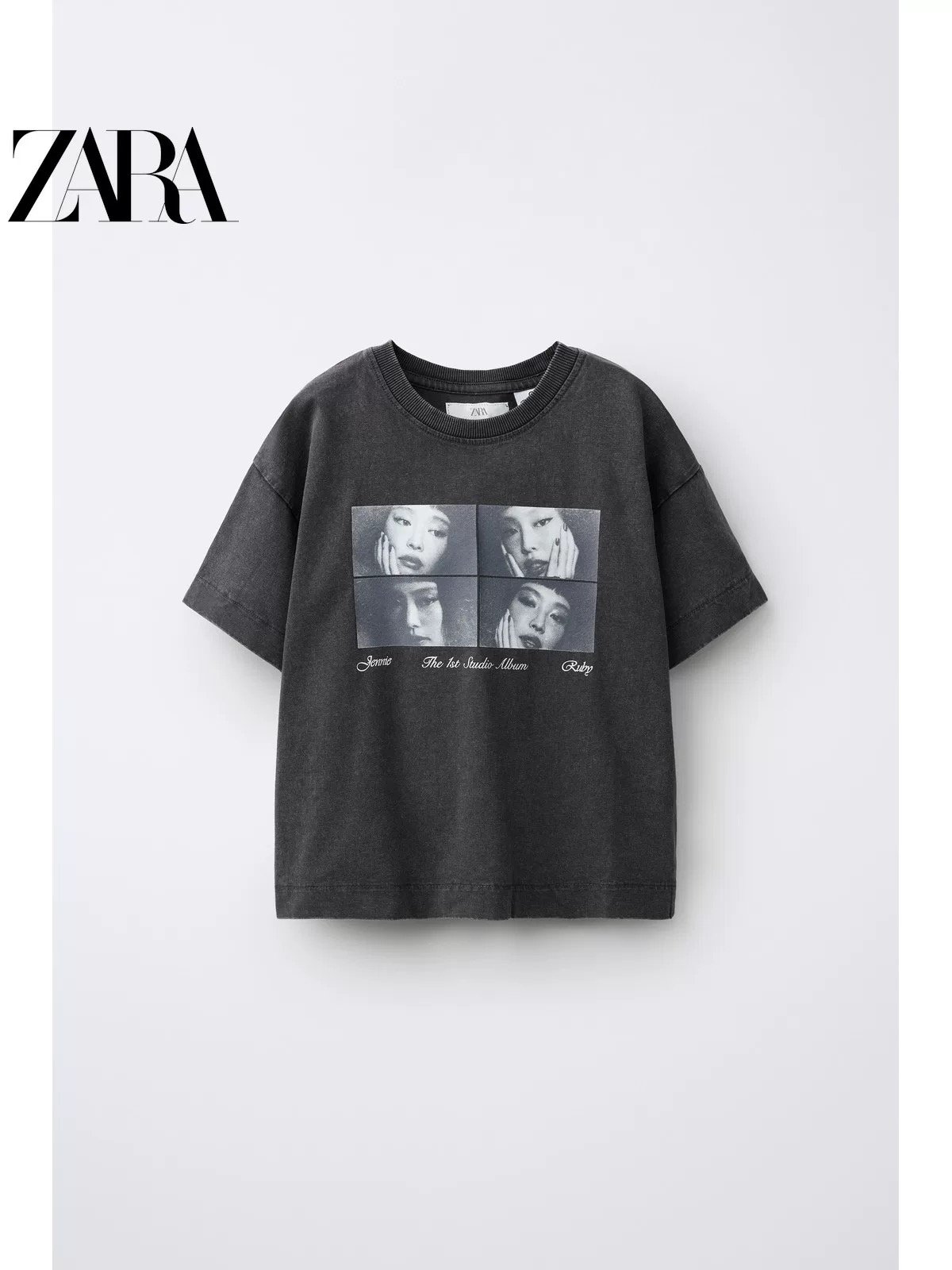 ZARA x JENNIE RUBY GRAPHIC TEE GREY product image 1